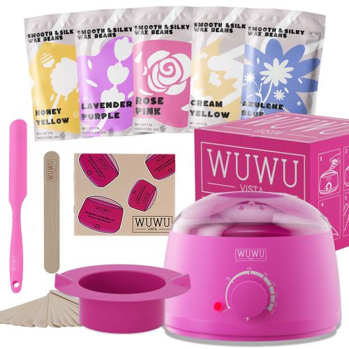 Waxing Kit 19 Items, WUWUVISTA Hair Removal Wax Kit With Wax Melt Warmer Waxing Beads For Face, Brazilian, Full Body, Bikini Suitable For Plugs O